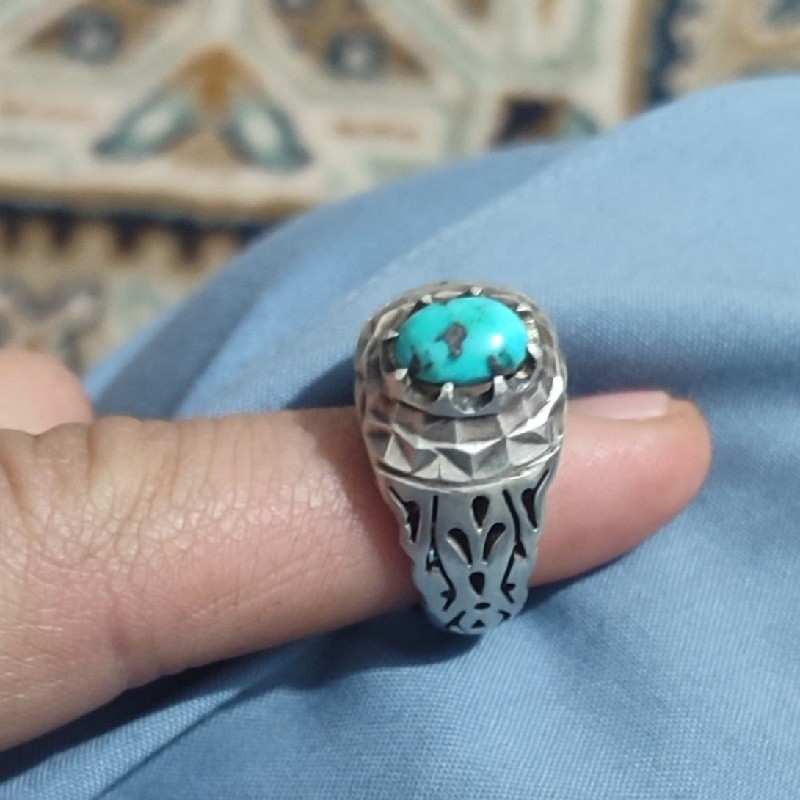 فروش یک دانه انگشتر نقره نگین فیروزه نشاپور